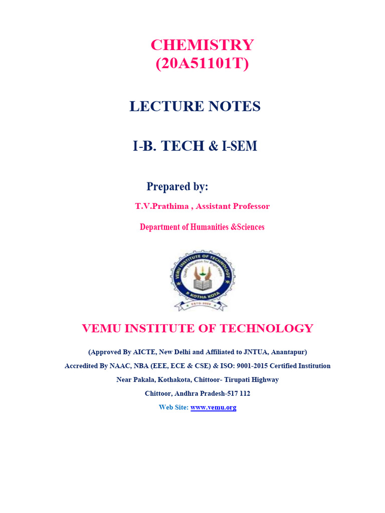 JNTUA Chemistry R20 Notes | PDF