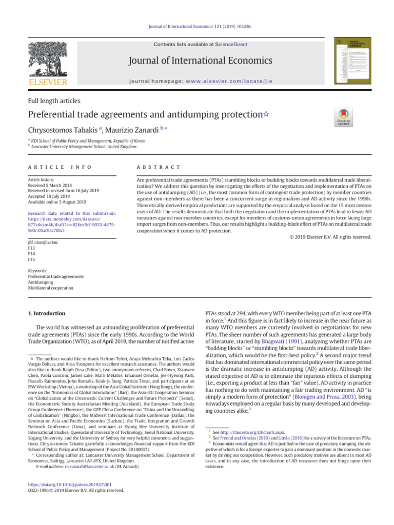 Preferential Trade Agreements and Antidumping Protection | PDF