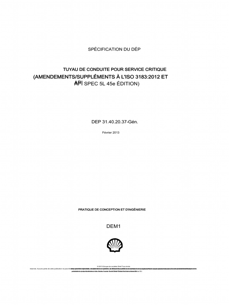 NORME SHELL - Spec - 2013-02 - Linepipe For Critical Service A00 | PDF