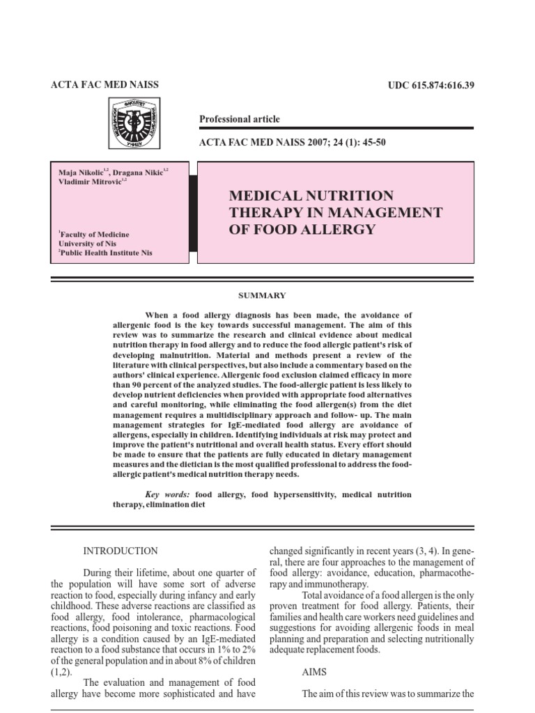 Nutrition Therapy for Food Allergy Management | PDF | Allergy | Food ...