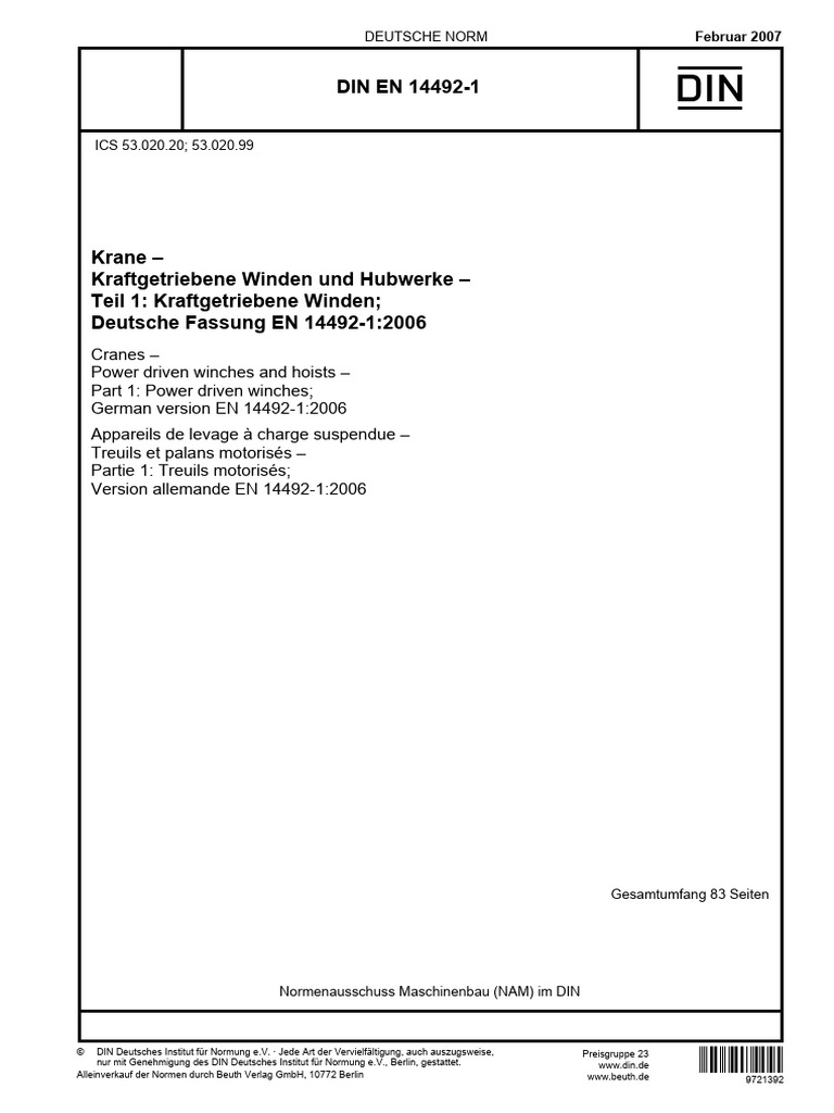 DIN en 14492-1 - Kran, Winde | PDF