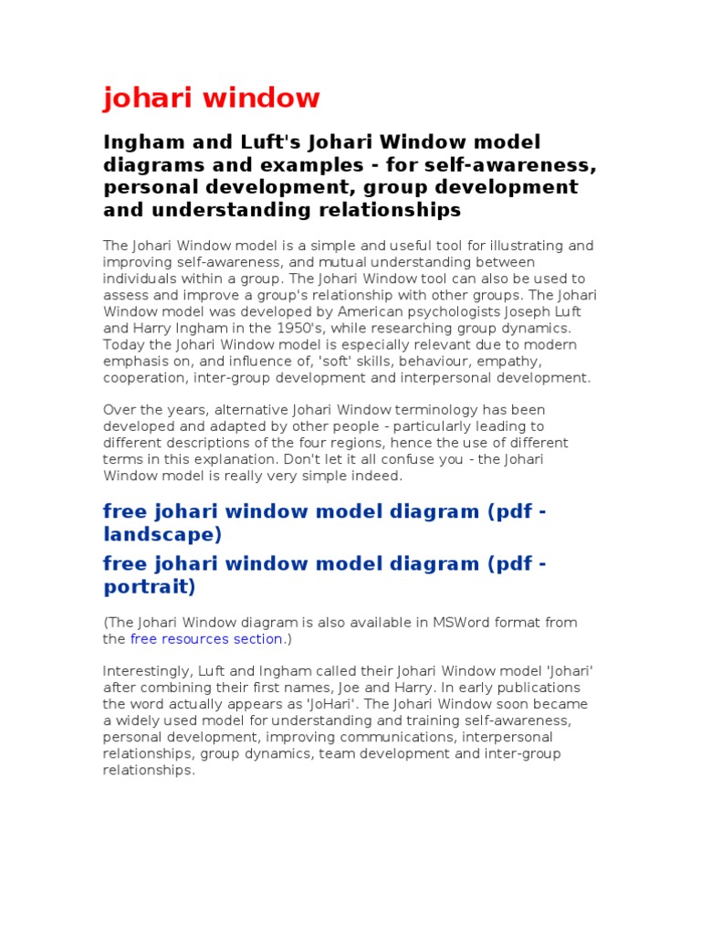 Understanding the Johari Window Model | PDF | Self Actualization | Emotions
