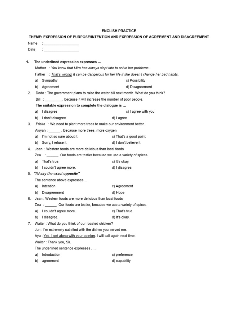 English Practice - Expression of Purpose - Intention, Agreement, and ...