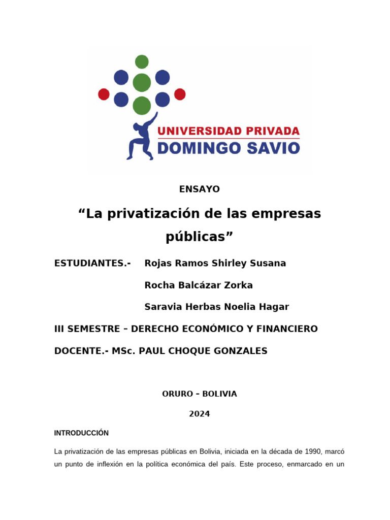 La Privatización de Las Empresas Públicas Ensayo | PDF
