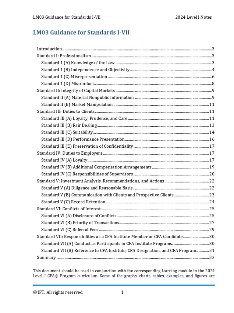 LM03 Guidance For Standards I-VII IFT Notes | PDF