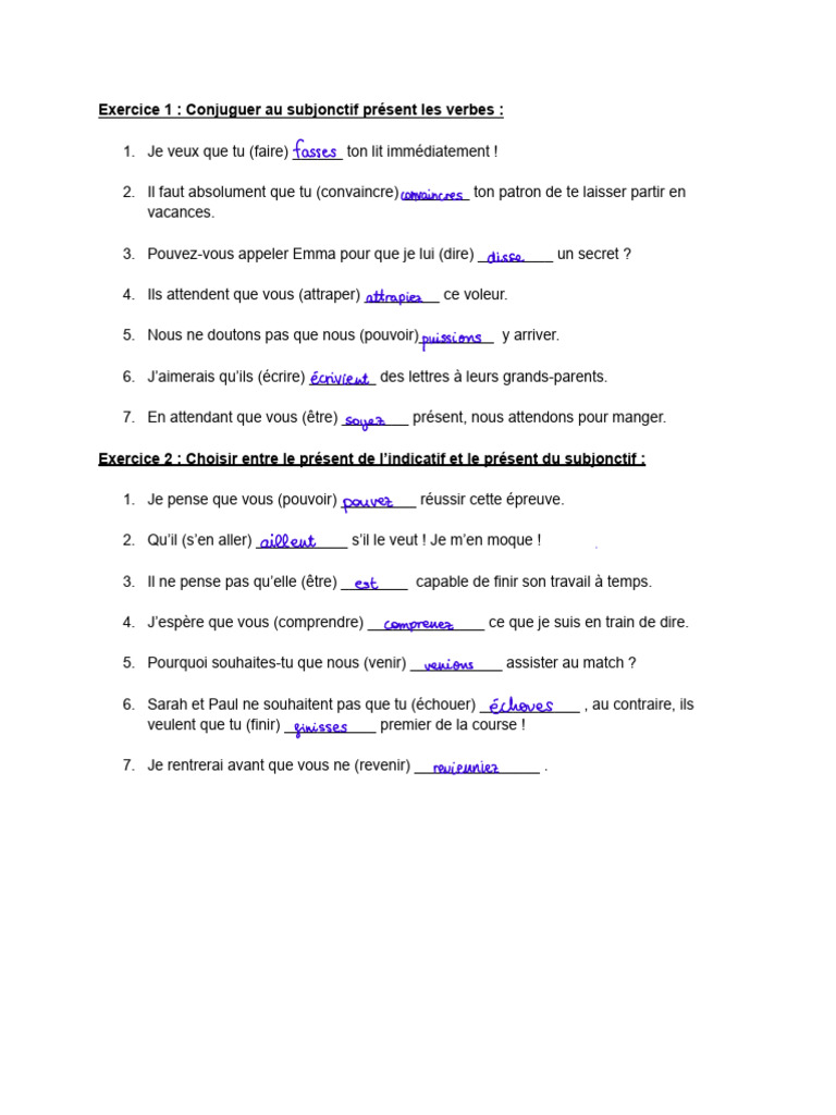 Exercices subjonctif 1 pdf