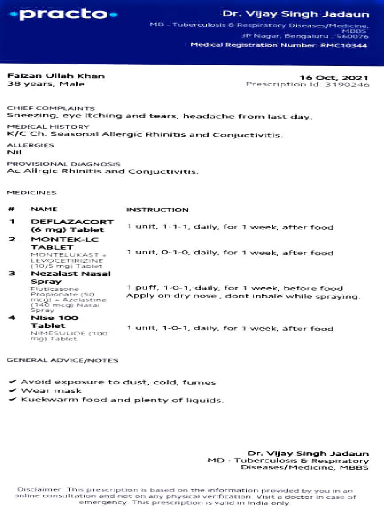 2021.10.16 - Prescription - PRACTO CONSULTATION | PDF