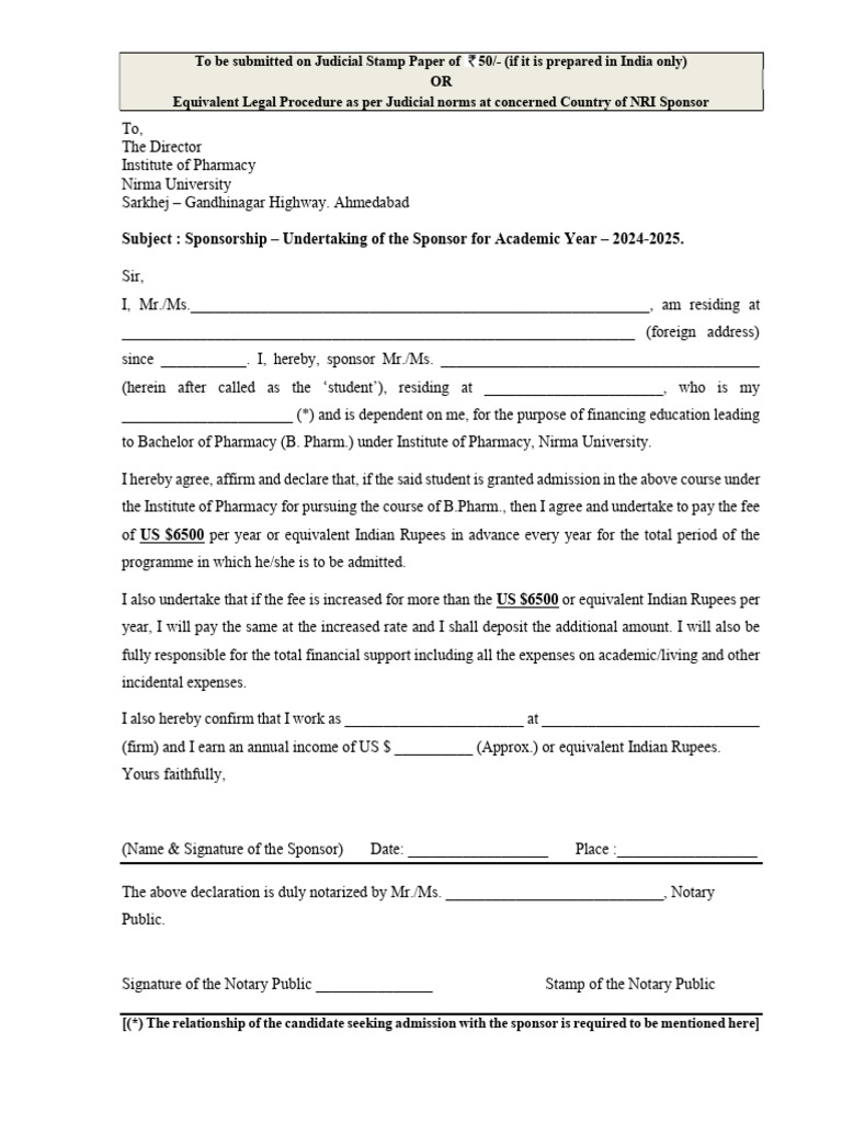 Microsoft word specimen affidavit for bpharm nri sponsored category