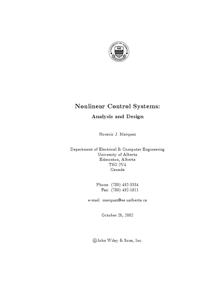Nonlinear Control Systems Overview | PDF | Eigenvalues And Eigenvectors ...