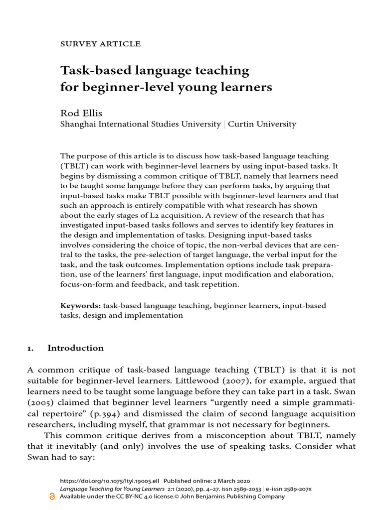 Task Based To Beginners Young Learners Pdf