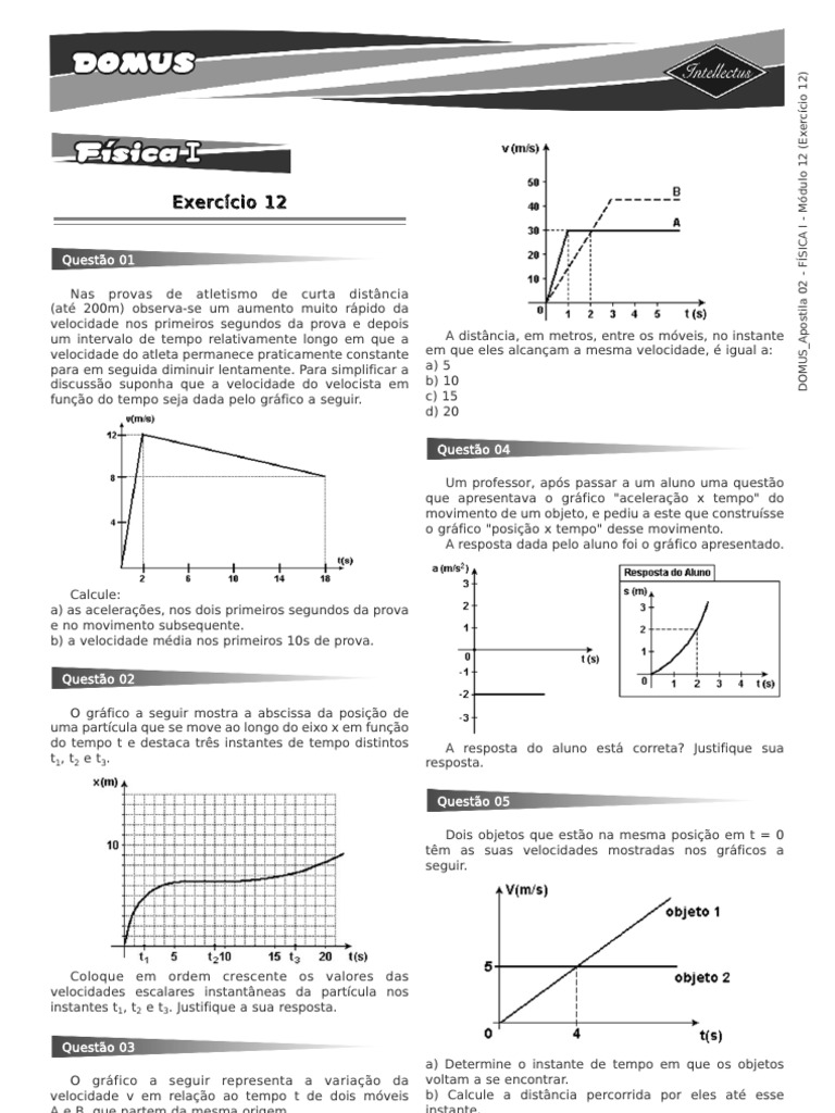 Exercícios de Física: Movimento e Aceleração | PDF | Velocidade | Tempo
