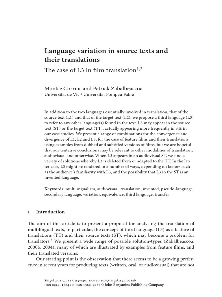 Language Variation in Source Texts and | PDF
