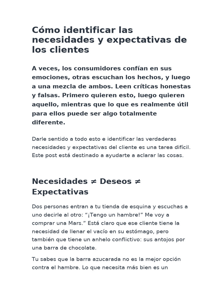 Cómo identificar las necesidades y expectativas de los clientes | PDF