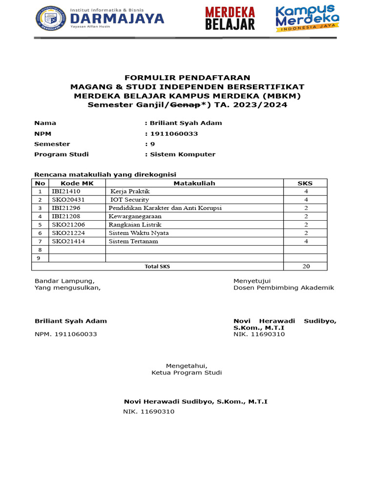Form Pendaftaran Program Magang & Studi Independen Bersertifikat - MBKM ...