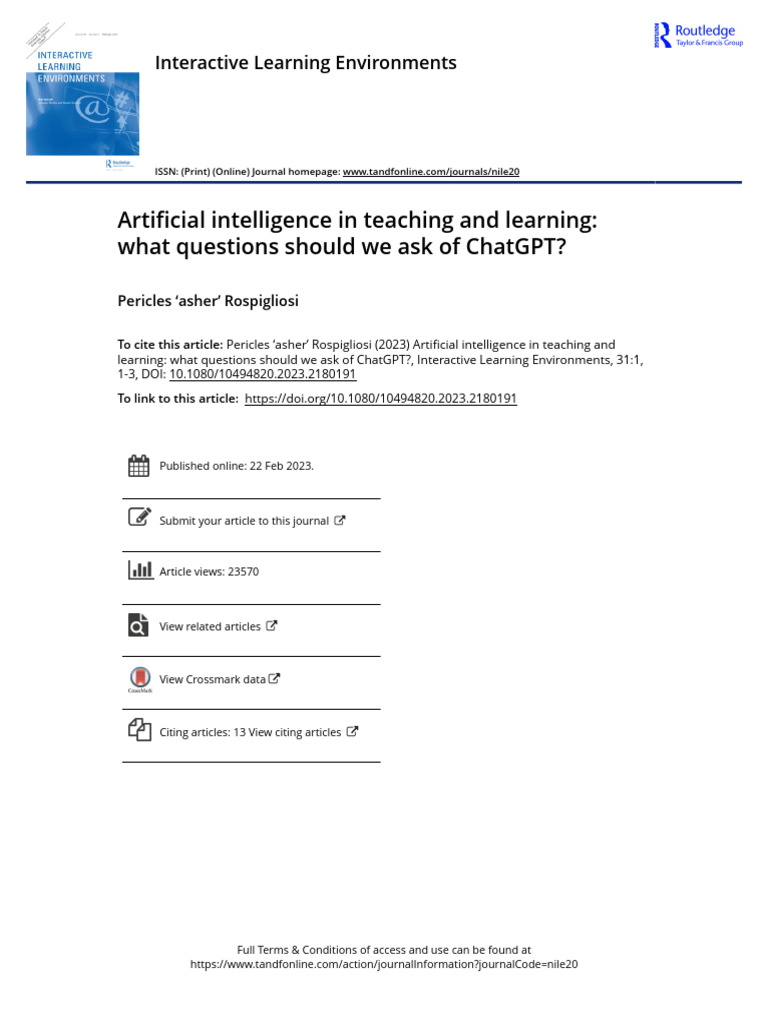 AI in Learning: Questions for ChatGPT | PDF | Learning | Artificial ...