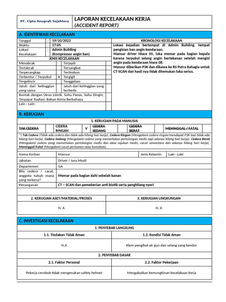 Laporan Kecelakaan Kerja Mansur Driver Pdf