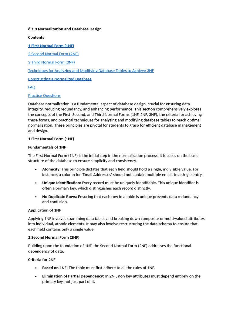 CIE A-Level Computer Science Notes - 8.1.3 Database Normalization | PDF