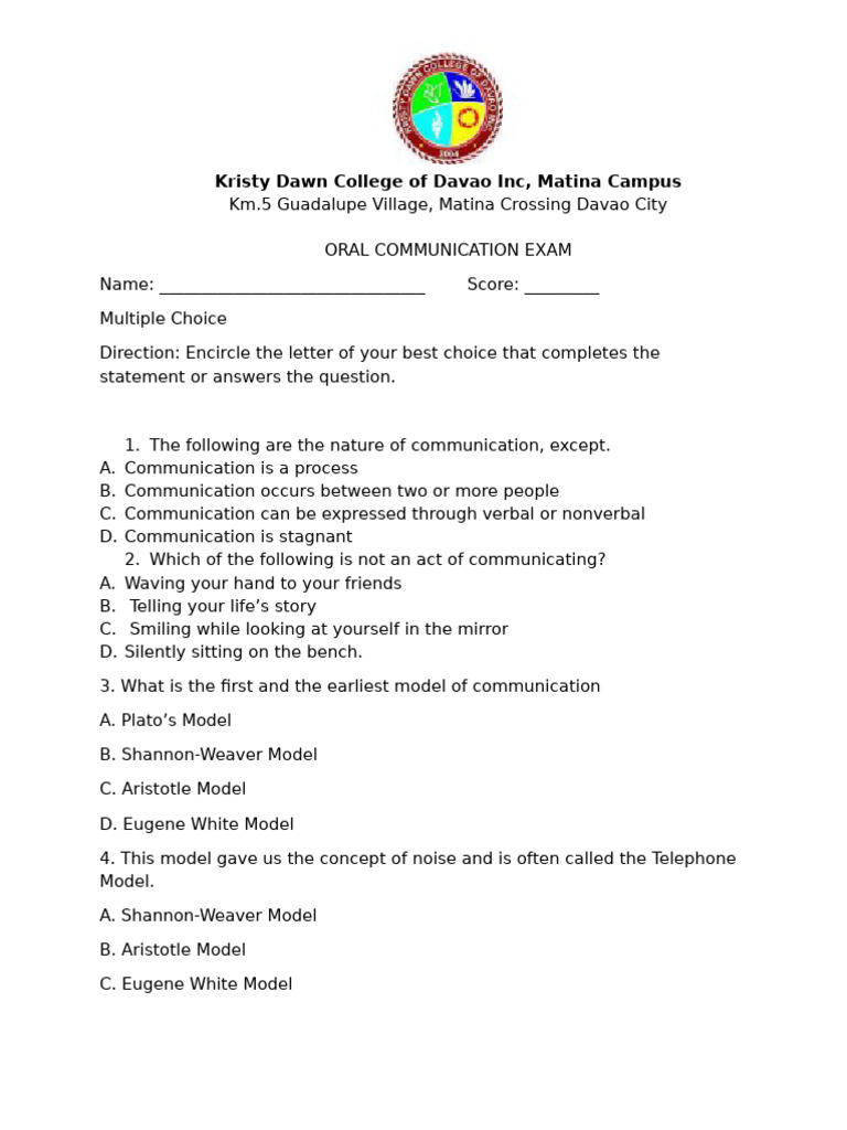 Grade 11 Oral Communication Exam | PDF | Communication | Human ...