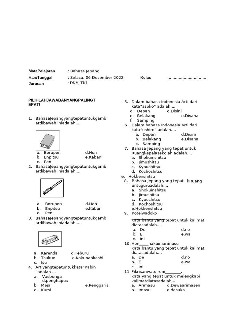 Soal Jepang Kls 10 Dkv Tkj Pdf