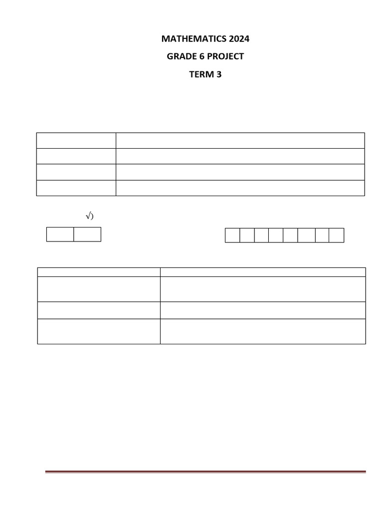 Grade 6 Mathematics Project Term 3 2024 - 051405 | PDF
