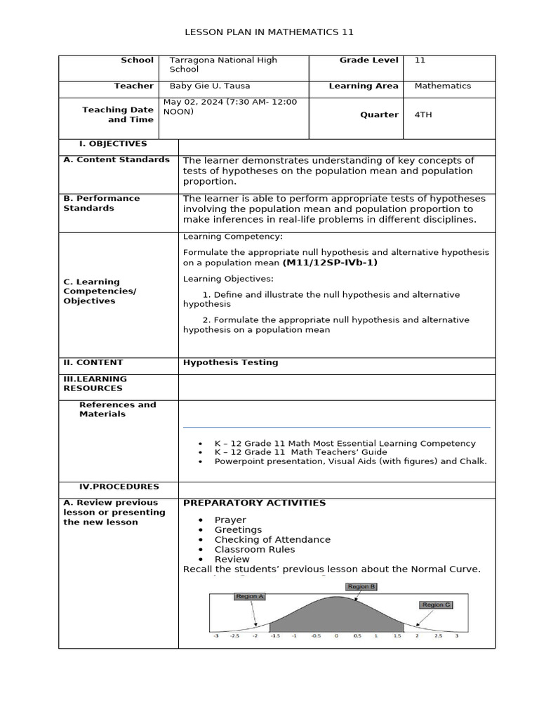 Lesson Plan Math 11-Final (May 02, 2024) | PDF