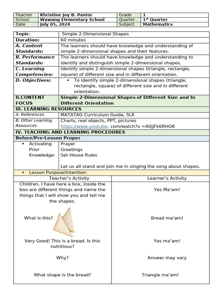 Grade 1 Math Lesson Plan | PDF