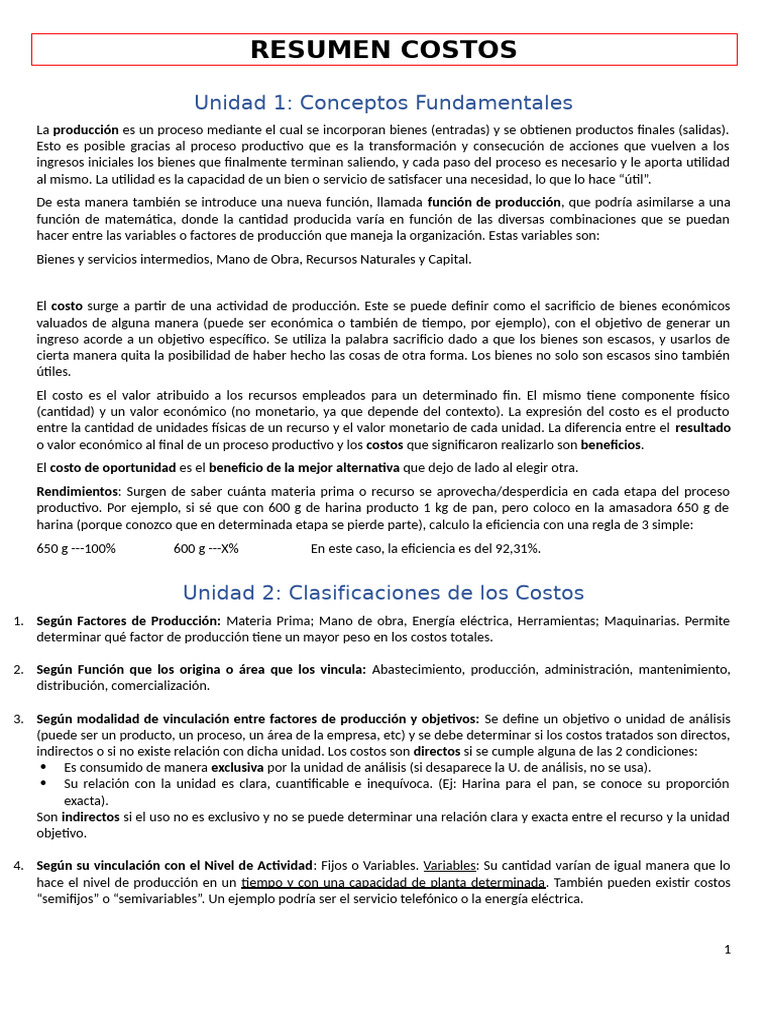 Resumen 1 Costos y Presupuestos | PDF | Bienes | Negocios