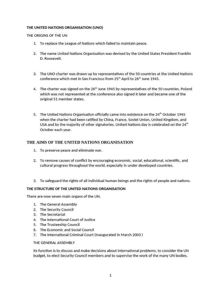 The United Nations Organisation | PDF