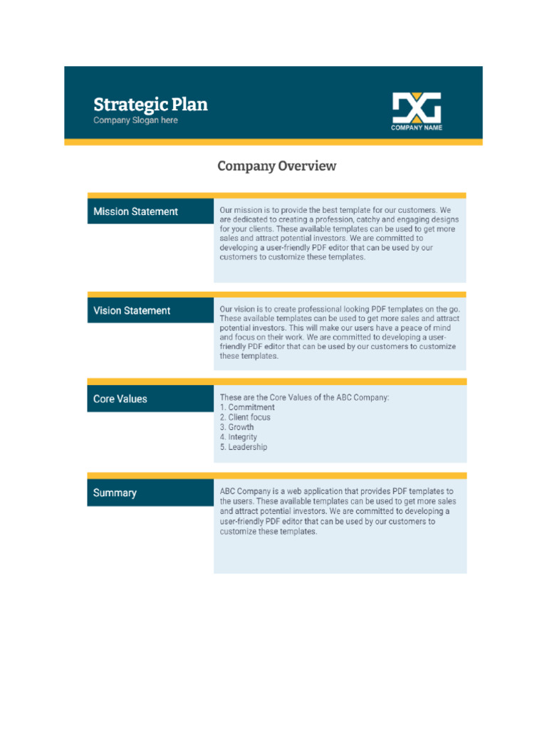 STRATEGIC PLAN TEMPLATE Sample | PDF
