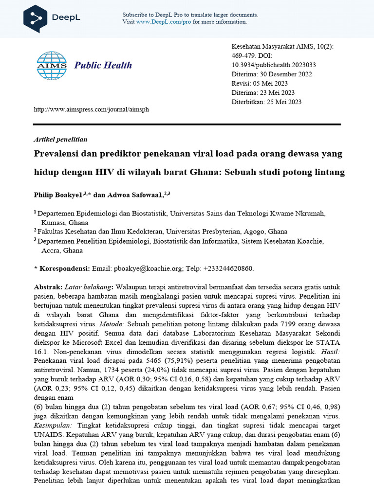 TRANSLATE-Prevalence and Predictors of Viral Load Suppression in Adults ...