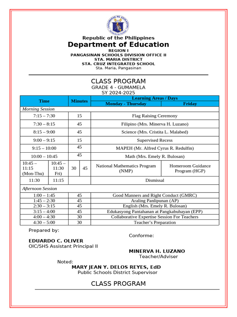 New Class Program 2024 25 456 | PDF