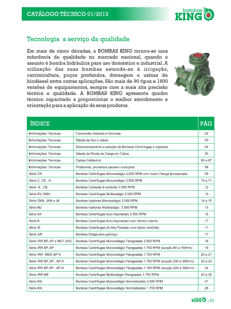 Catalogo Tecnico Bombas King | PDF