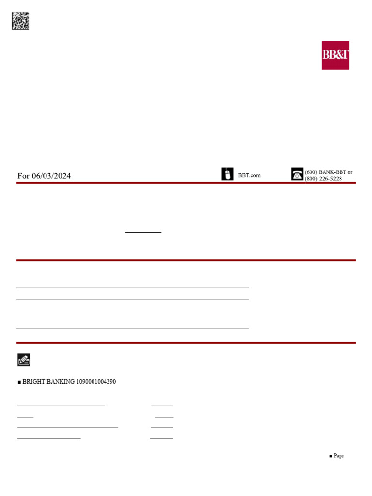 Bank Statement BB & T | PDF