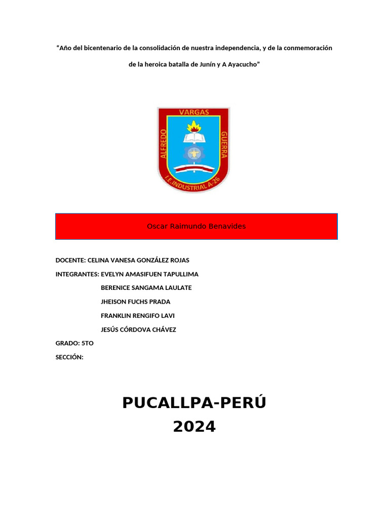 Monografia de Manuel de Oscar Raimundo Benavides | PDF