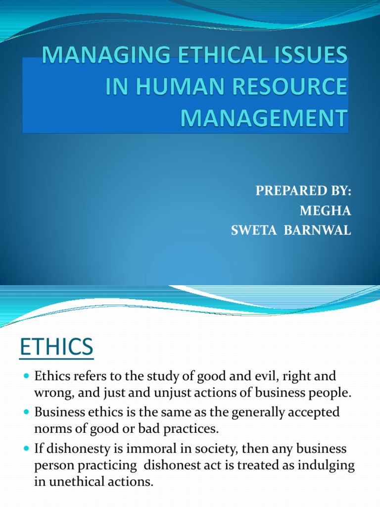 Ethical Issues in Human Resource Management PDF Value (Ethics