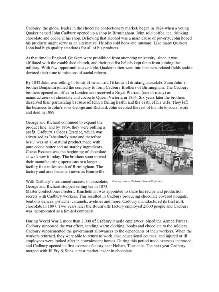HISTORY OF CADBURY intelligence overview
