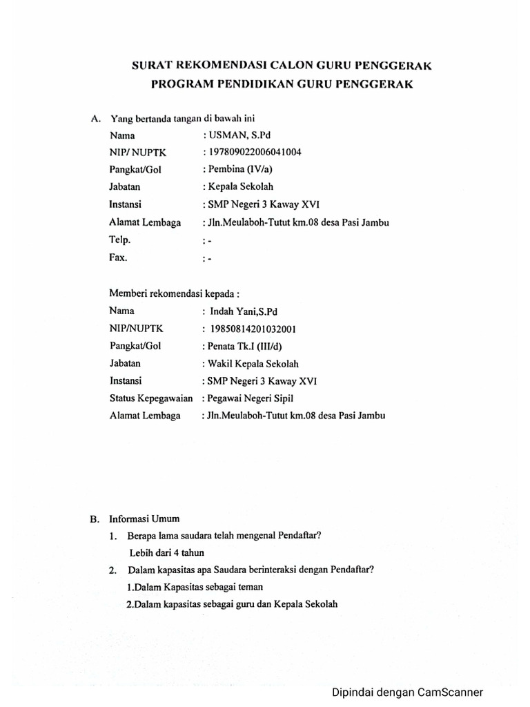 Surat Rekomendasi | PDF
