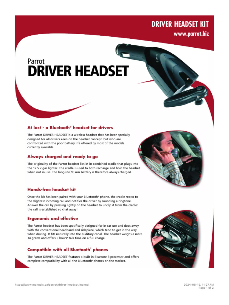 Parrot Driver Headset User Manual | PDF