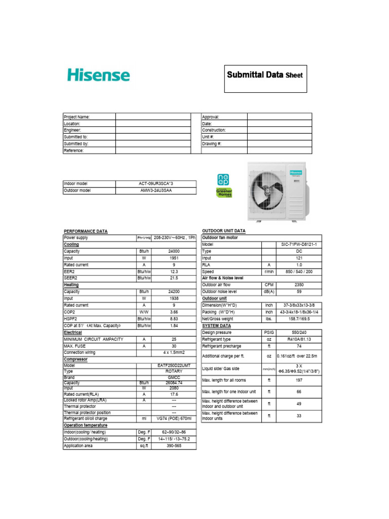 Hi-MULTI Multi Split Cassette, Duct, Ductless 24K Combined Submittal | PDF