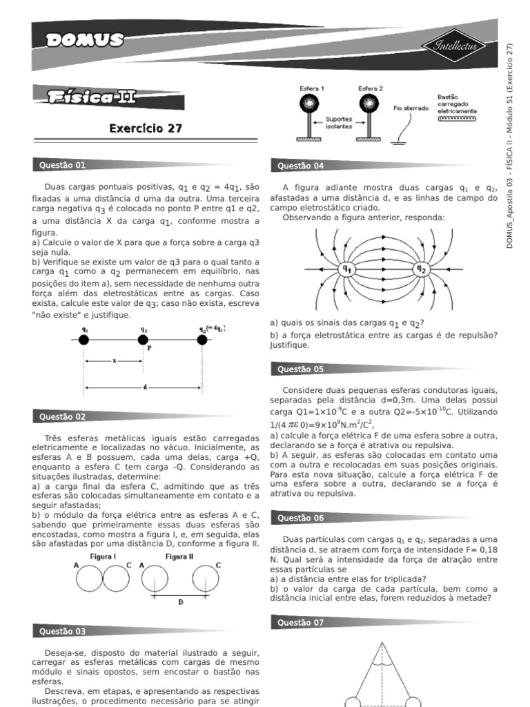 Fisica 3 Exercicios Gabarito 27 Carga Elétrica Eletricidade