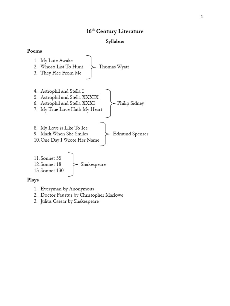 16th Century Literature Notes | PDF