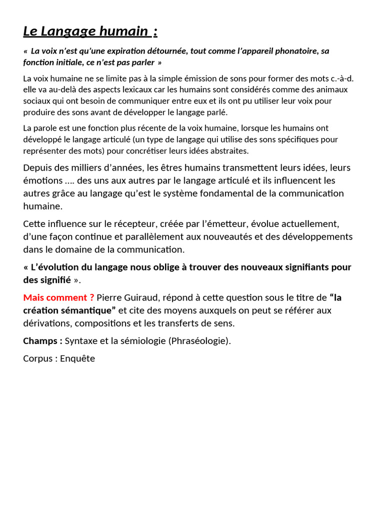 Le Langage Humain Pdf
