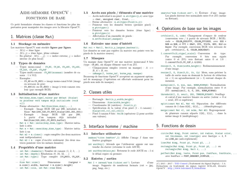 Aide Memoire Opencv Base | PDF