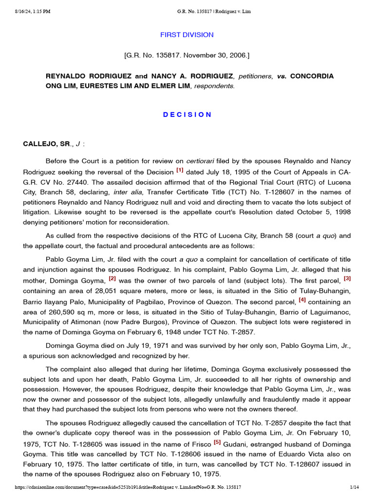 5 - Rodriguez v. Lim, 459 SCRA 412 (2006) | PDF