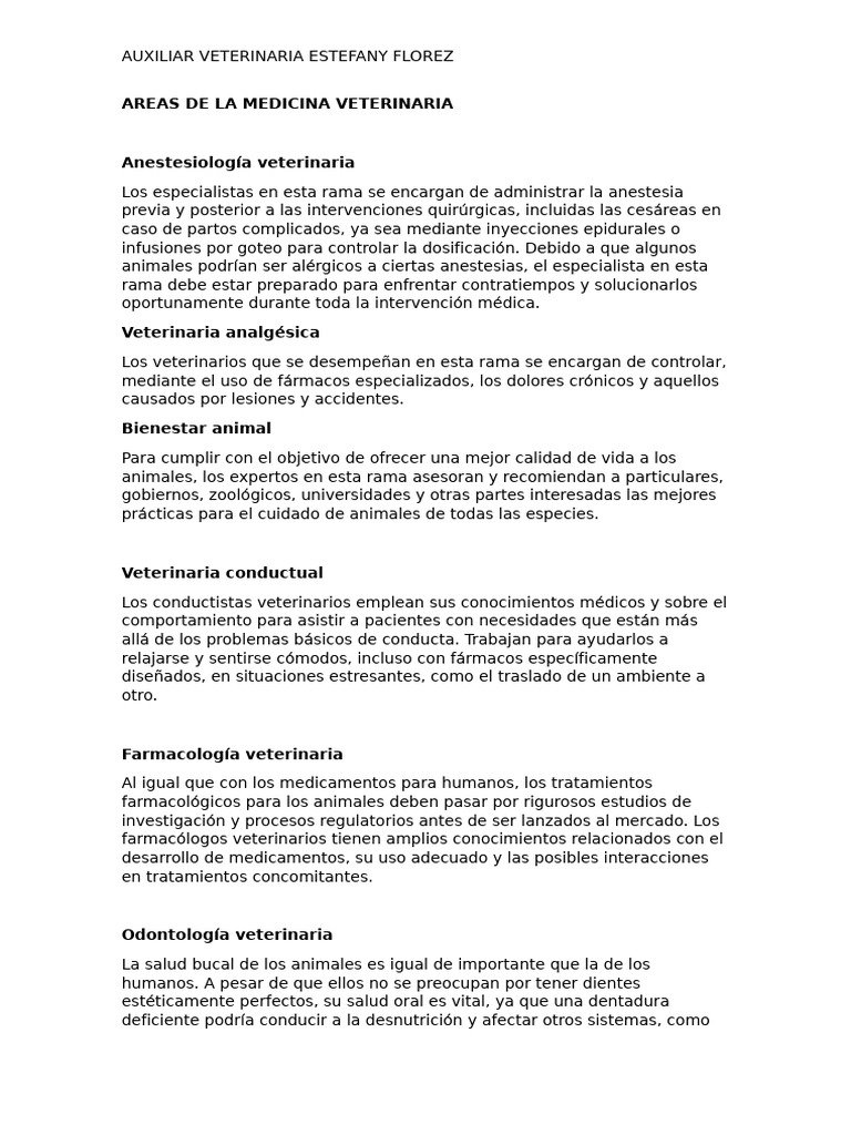 Areas de La Medicina Veterinaria | PDF
