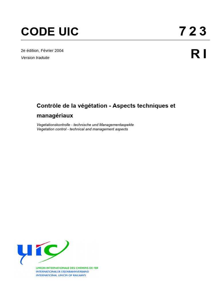 Code Uic: Contrôle de La Végétation - Aspects Techniques Et Managériaux ...