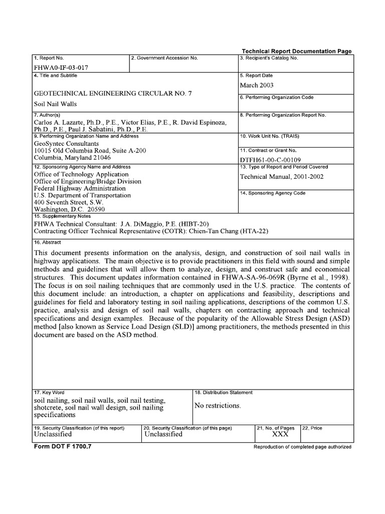 FHWA - Soil Nail | PDF