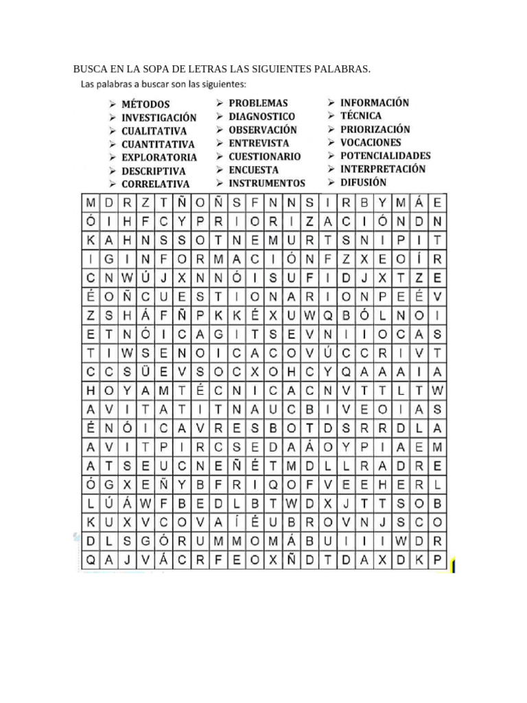 BUSCA EN LA SOPA DE LETRAS LAS SIGUIENTES PALABRAS | PDF