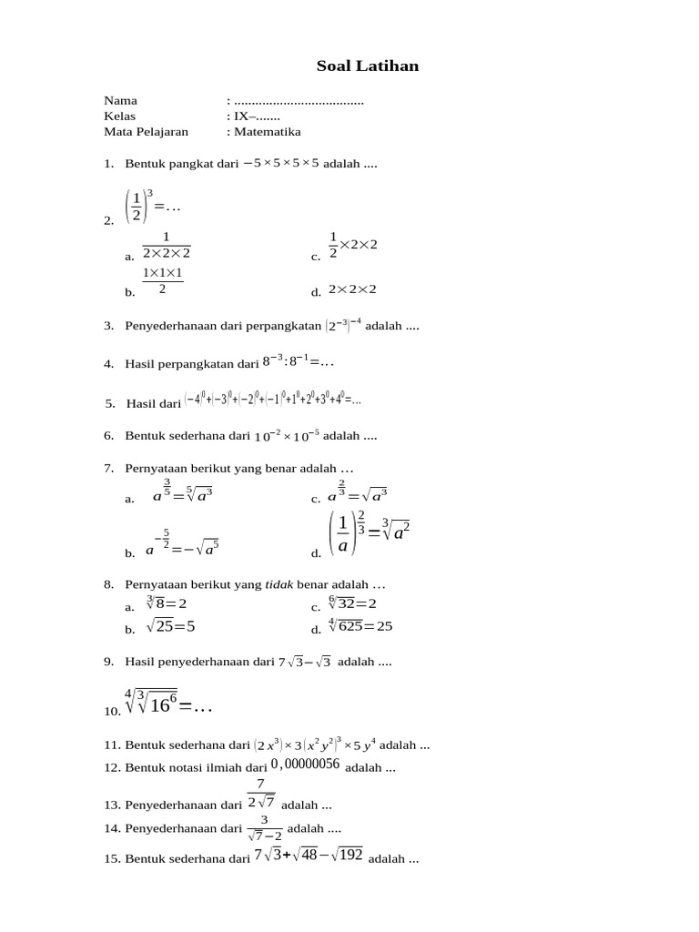 Soal Latihan Kelas 9 Pdf