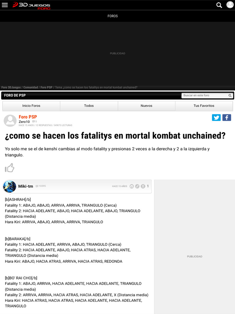 Como Se Hacen Los Fatalitys En Mortal Kombat Unch Pdf